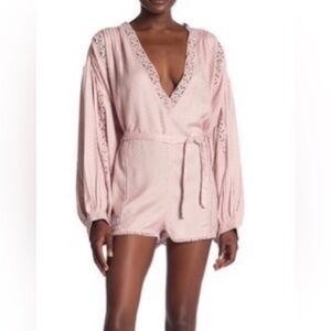 Free People Pink Lace Trim Romper